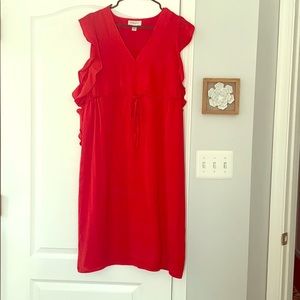 Red Silky Maternity Dress with Ruffles